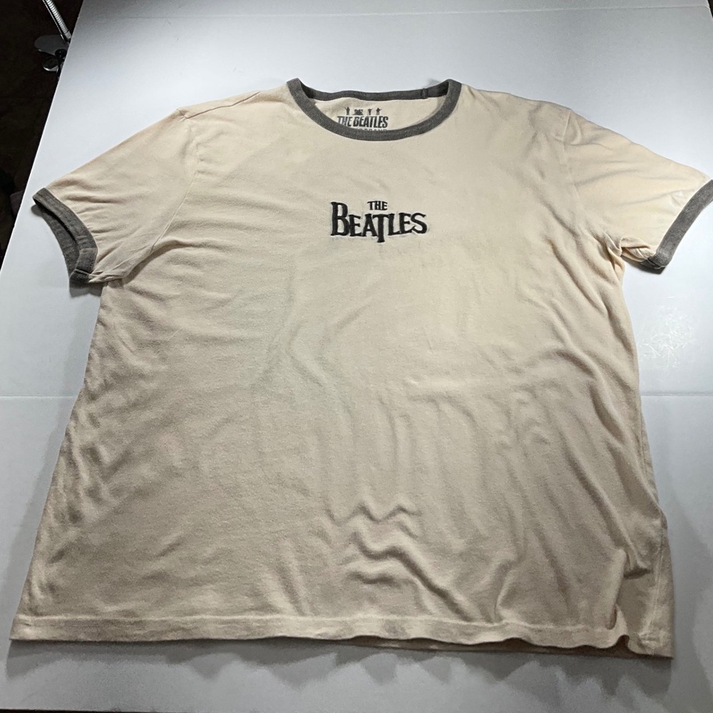 Lucky Brand The Beatles Embroidered Ringer T-Shirt Cream Charcoal XL